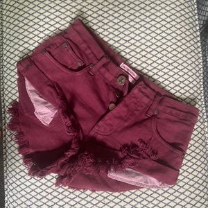 One Teaspoon Bandit maroon denim shorts